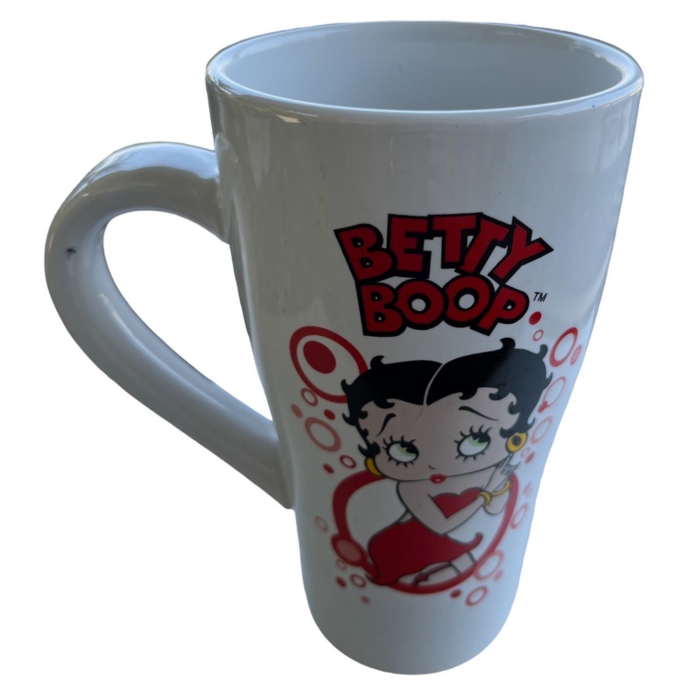 Betty Boop Tall Ceramic Coffee Mug Tea Cup 2011 Vandor White Red Character Gift